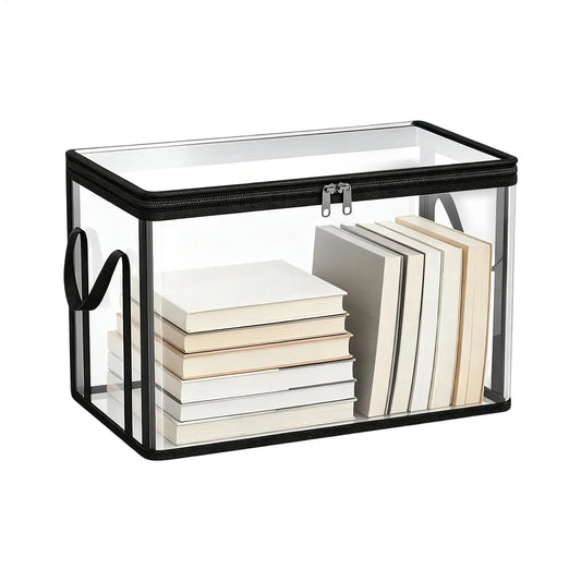 Stackable Storage Box with Lid - Clear PVC Zip Bin with Handles for Clothes, Bedding, Books and Toys, Everstock