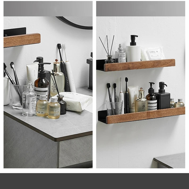 Solid Wood Corner Shelf - Wall-Mounted Shower Storage Rack for Shampoo & Toiletries, Everstock