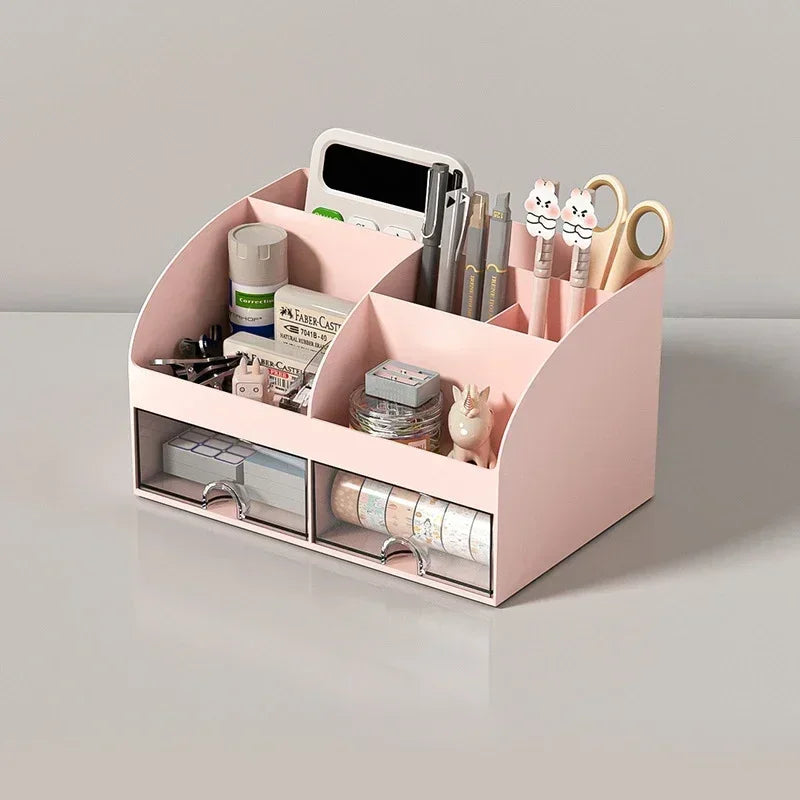 Desk Organizer with 4 Drawers - Plastic Stationery and Makeup Storage Box with 4 Open Compartments for a Desktop, Everstock