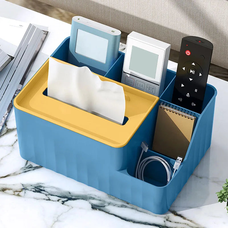 Tissue Box Organizer with Remote Holder - 6-Section Plastic Caddy for Living Room Tables and Desks, Everstock