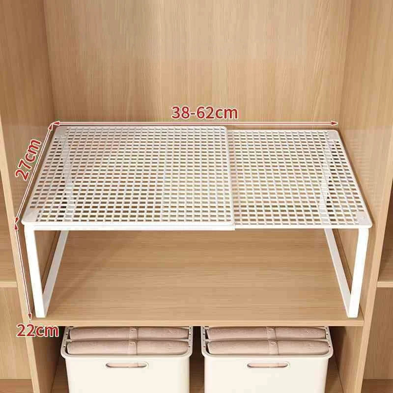 Retractable Closet Shelf Organizer - Carbon Steel Stackable Cabinet Shelf Rack, Adjustable Length for Wardrobes, Everstock