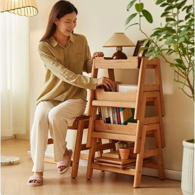 Wooden Ottoman Bench - Nordic Cherry Wood Shoe Changing Stool and Footrest, 45 x 39 x 46cm for Living Room, Everstock
