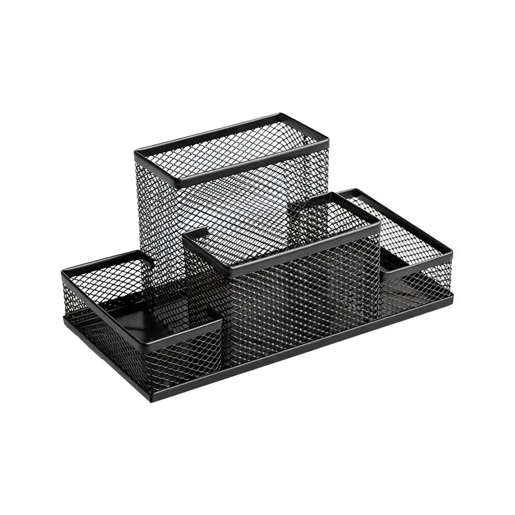 Mesh Desk Organizer with 4 Compartments - Powder-Coated Black Metal Caddy, 8.27 x 4.33 x 3.94 in, for Desktops, Everstock