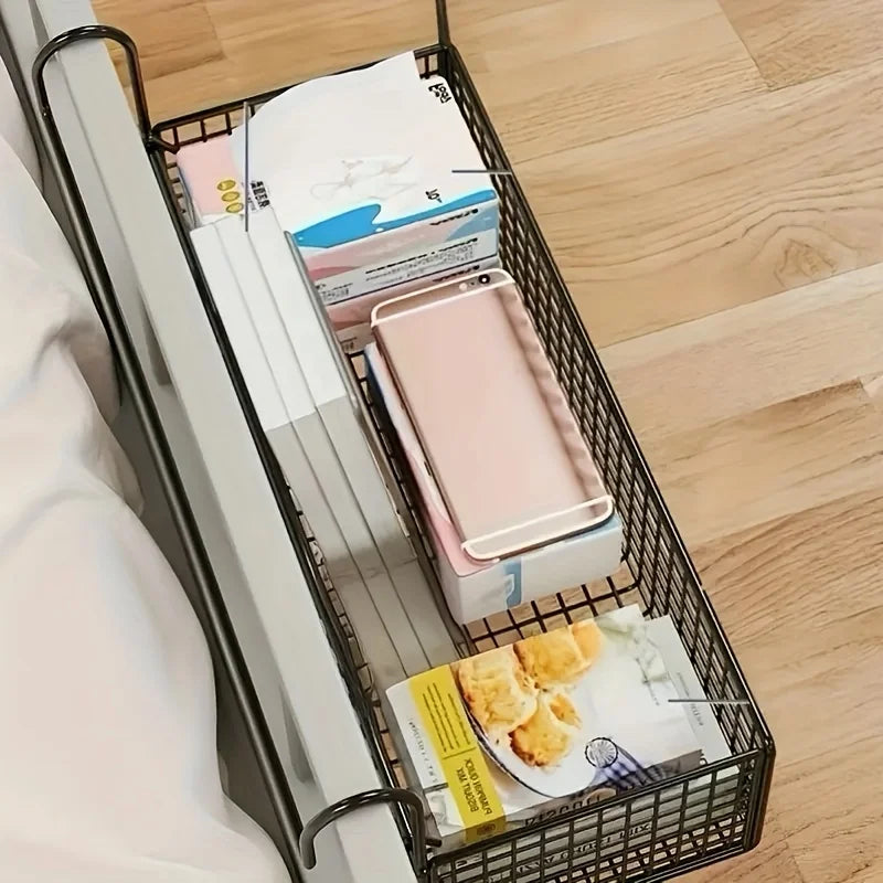 Bedside Storage Basket - Metal Hanging Organizer for Bed Frames, Dorm Doors and Under-Bed Space, Everstock