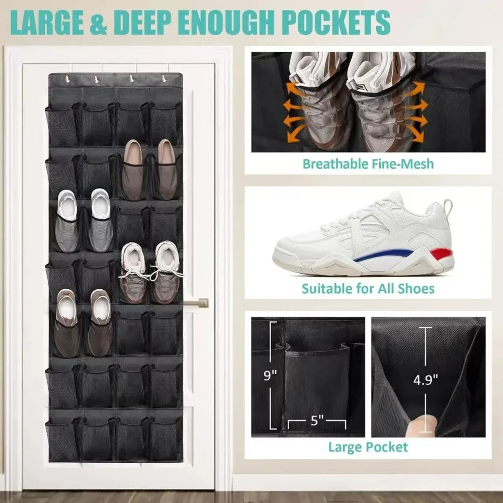 Over-the-Door Shoe Organizer - Hanging Non-Woven Fabric Rack with Large Mesh Pockets for Closet Doors, Everstock