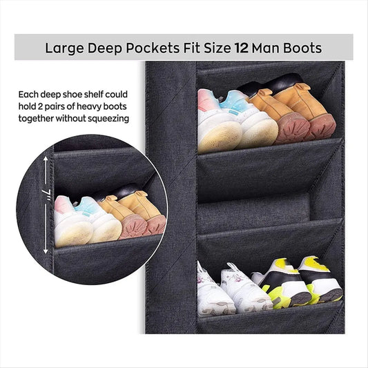 Over-the-Door Shoe Organizer - 8 Deep Pockets, 4 Metal Hooks, Narrow Oxford Hanging Rack for Closets & Boots, Everstock