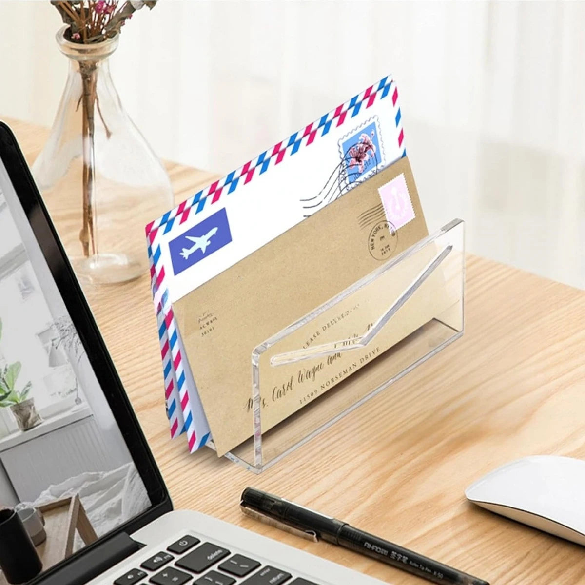 Acrylic Letter Sorter - Clear Desktop Mail Tray and File Holder for Envelopes, Documents and Post, Everstock