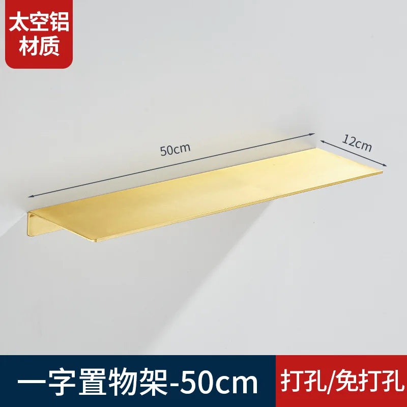 Brushed Gold Wall Shelf - Rectangular Hanging Storage Shelf for Bathroom Decor, Everstock
