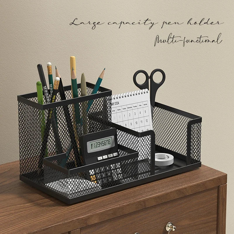 3-Tier Mesh Desk Organizer - Black Metal Letter and Stationery Caddy with Pencil Holder for Home and School Desks, Everstock