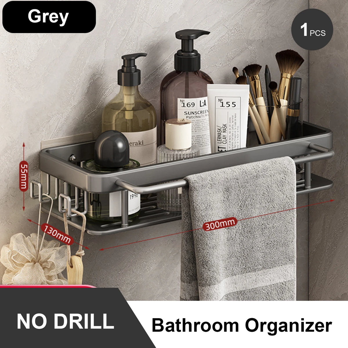 Stainless Steel Shower Rack - Anti-Rust Suction Cup Storage Organizer for Bathroom, Everstock