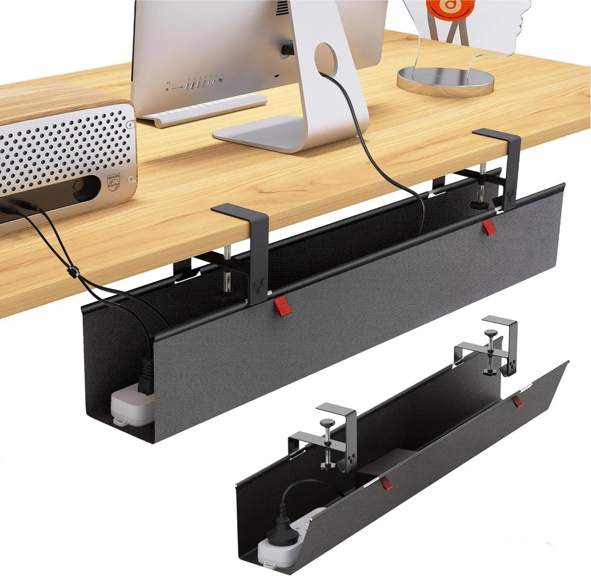 Under-Desk Cable Management Tray - Clamp or Screw Mount Cord Tray for Desks and Standing Desks, Everstock