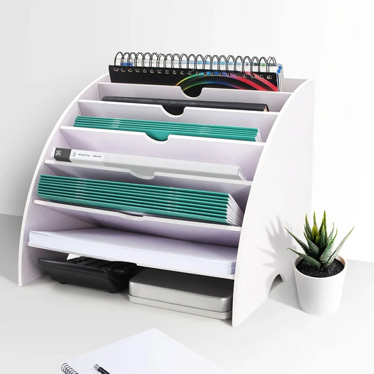 7-Tier Desktop File Organizer - White Vertical Document Sorter for Letters, Folders and Mail, Everstock