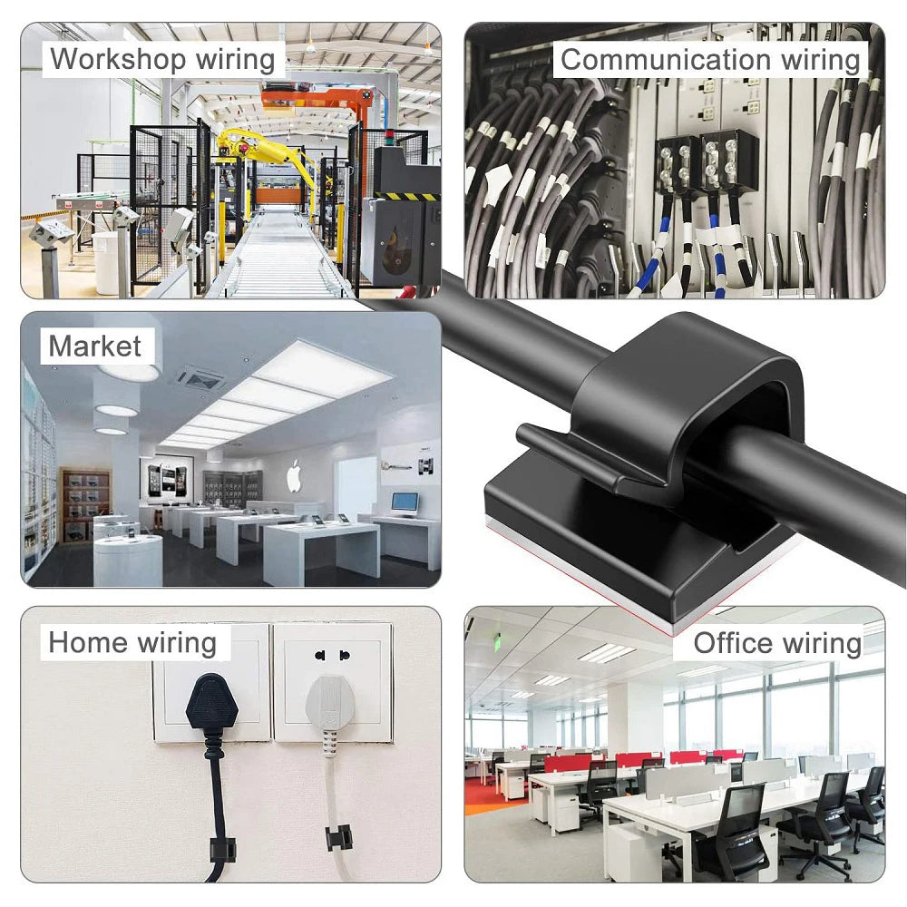 Cable Management Clips - Self-Adhesive Cord Holders and Wire Clamps for Desk Edge, Wall and Under-Desk Runs, Everstock