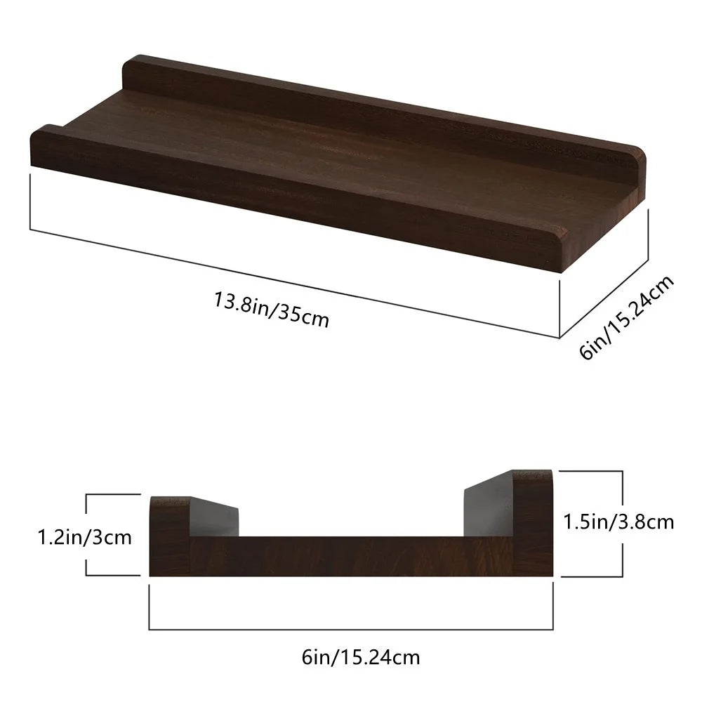 Wall Ledge Shelf Set of 2 - Farmhouse Wood Floating Shelves with Front Lip for Photo Frames, Everstock