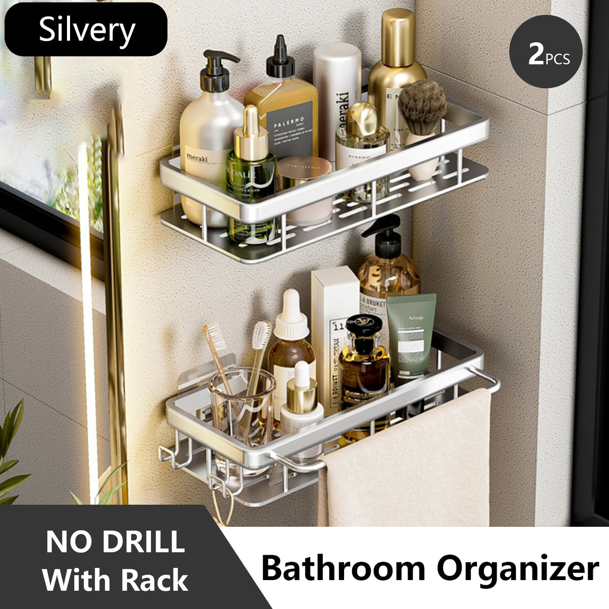 Stainless Steel Shower Rack - Anti-Rust Suction Cup Storage Organizer for Bathroom, Everstock