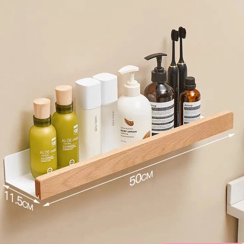 Solid Wood Corner Shelf - Wall-Mounted Shower Storage Rack for Shampoo & Toiletries, Everstock