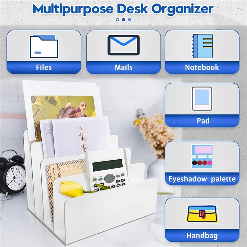 4-Section Desktop File Organizer - Folder Sorter for Mail, Stationery and Electronics, 22.7 x 17.7 x 17.7 cm, Everstock