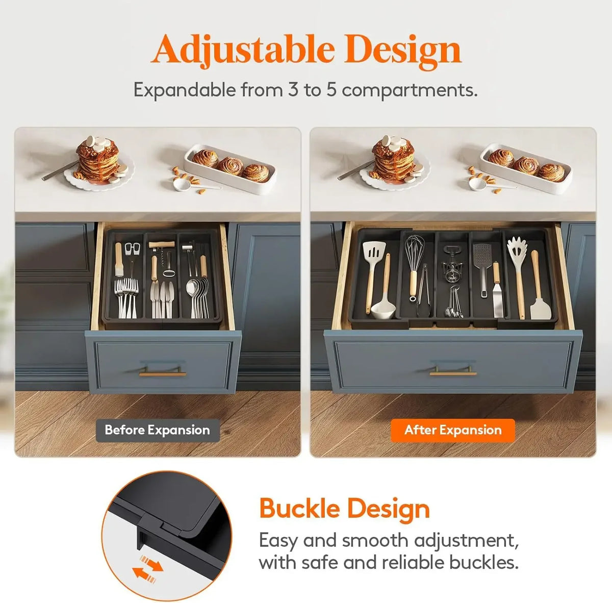 Expandable Cutlery Drawer Organizer - Adjustable Utensil Tray for Spoons, Forks & Knives, Kitchen Drawer, Everstock
