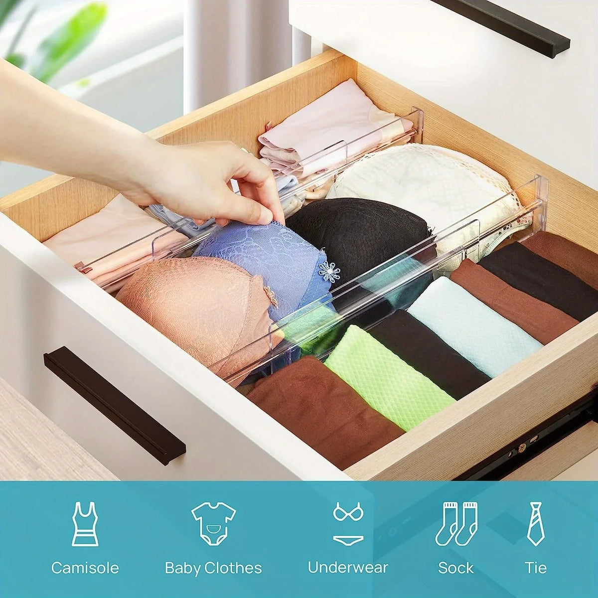 Expandable Drawer Separators - Adjustable Clear Dividers for Clothing, Utensils & Dresser Drawers, Everstock