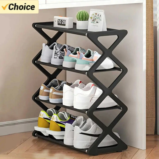 4-Tier Shoe Rack with Dustproof Cover - X-Frame Steel Tube Storage for 8-10 Pairs, Entryway & Dorm, Everstock