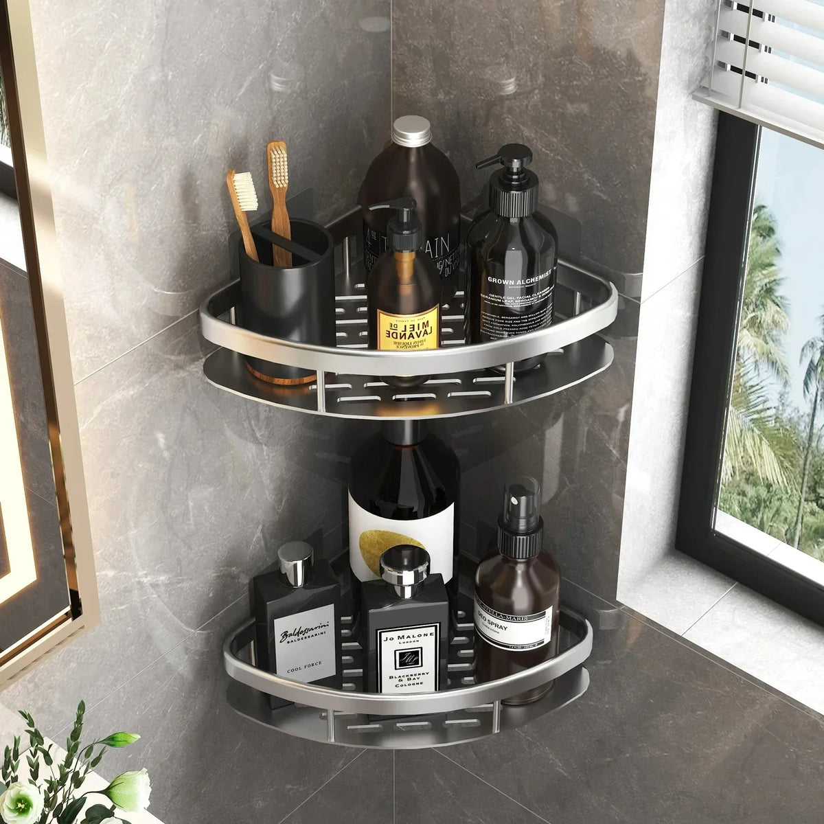 Aluminum Alloy No-Drill Shower Shelf - Shampoo Rack Organizer for Bathroom & Kitchen, Everstock