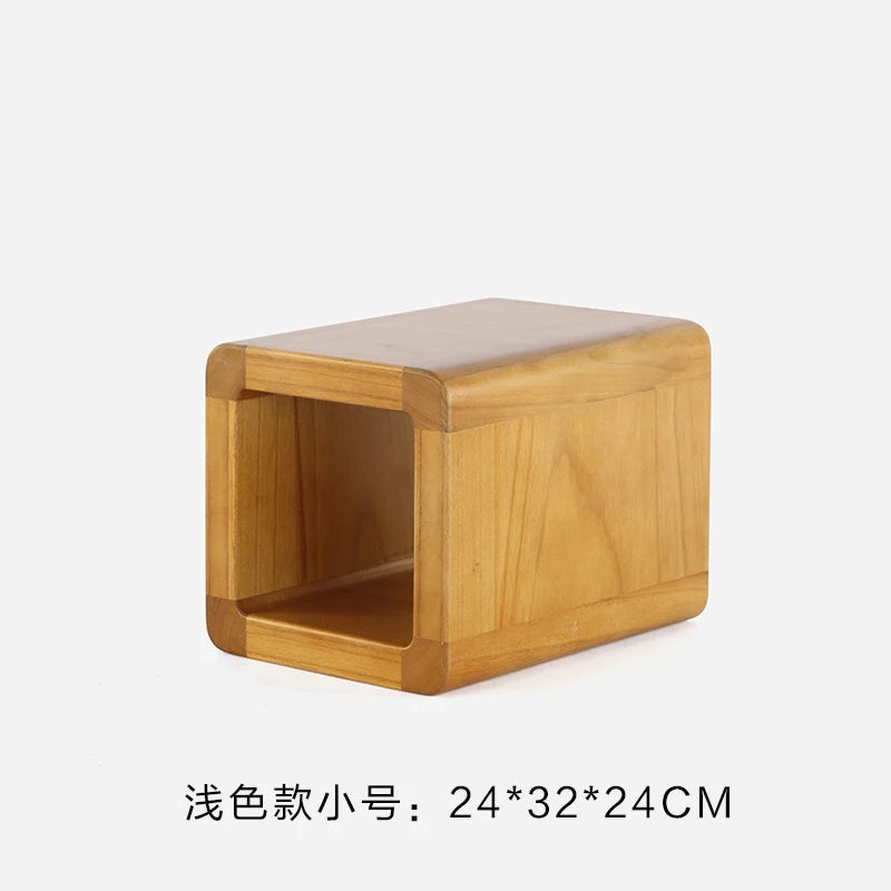 Stackable Wooden Storage Ottoman - Solid Paulownia Round Stool with Hidden Compartment for Living Room, Everstock