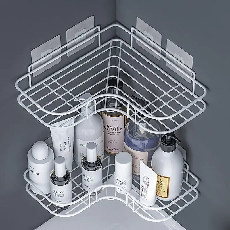 Corner Wall-Mounted Storage Shelf - Iron Shampoo Holder, Punch-Free Shower Drain Basket, Everstock