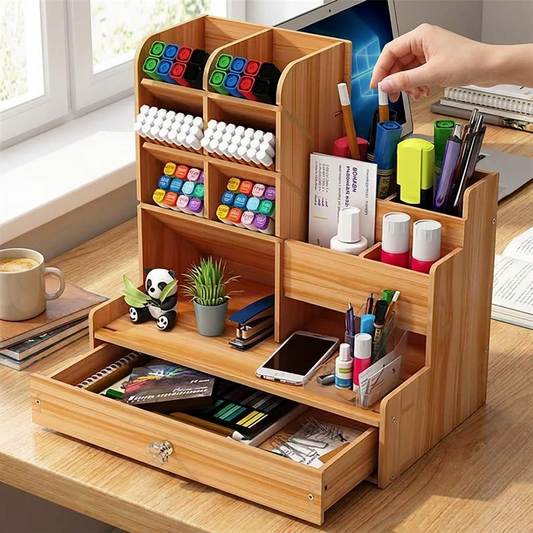 Wooden Desktop Organizer with Drawer