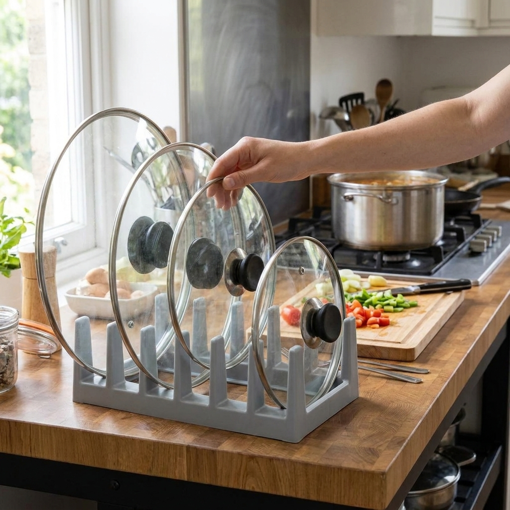 Kitchen Cabinet Lid Organizer