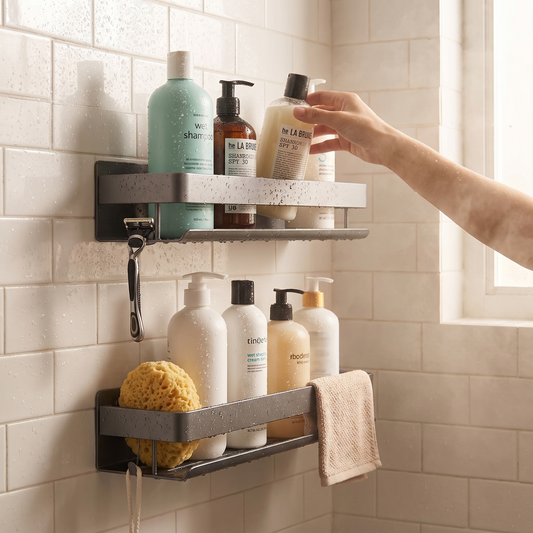 Gray Aluminum Wall-Mounted Shelf - Adjustable 30-50cm Shower Storage Rack for Bathroom, Everstock — Everstock
