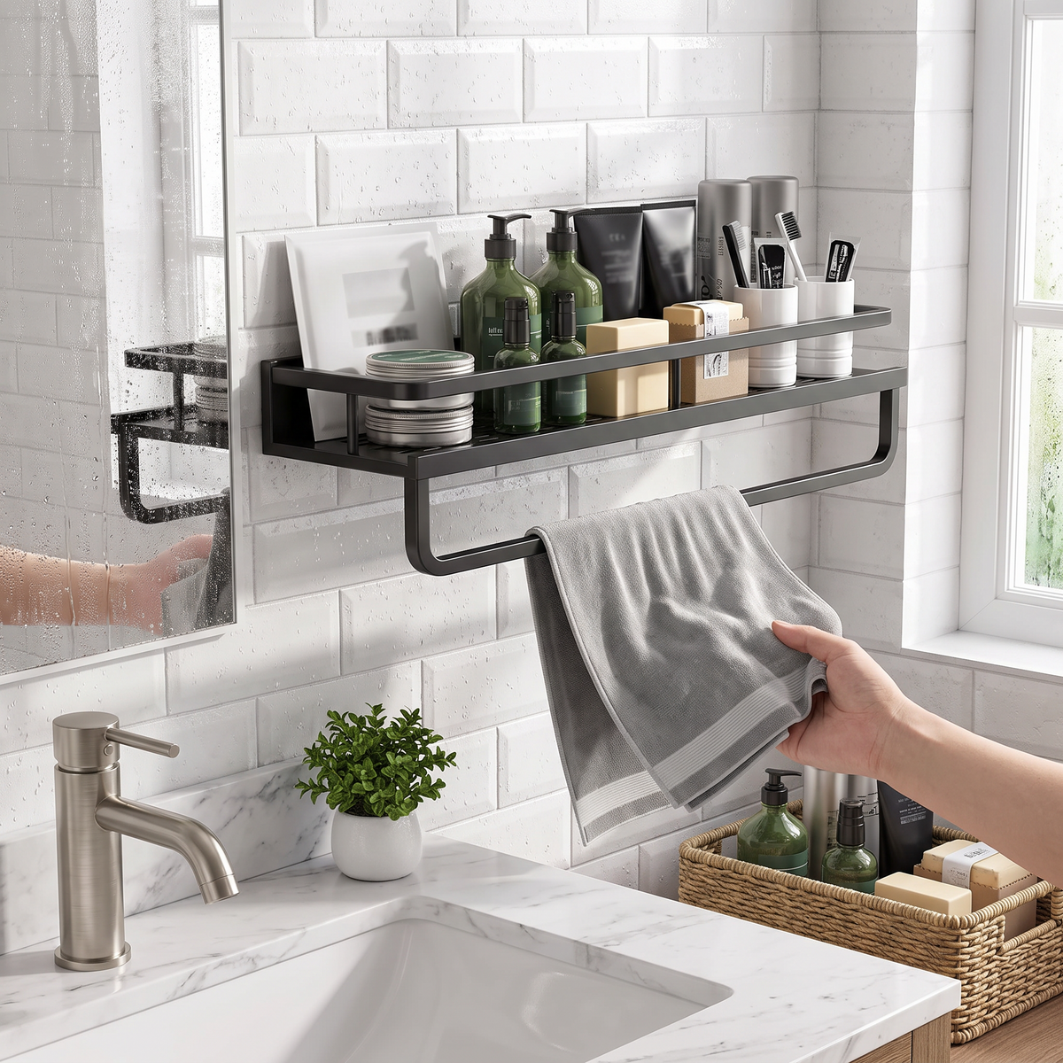 Black Shower Room Storage Rack - Toiletries Shelf Organizer for Bathroom Items, Everstock — Everstock