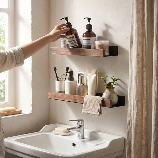 Solid Wood Corner Shelf - No-Drill Wall Mounted Shower Storage Rack for Bathroom, Everstock — Everstock