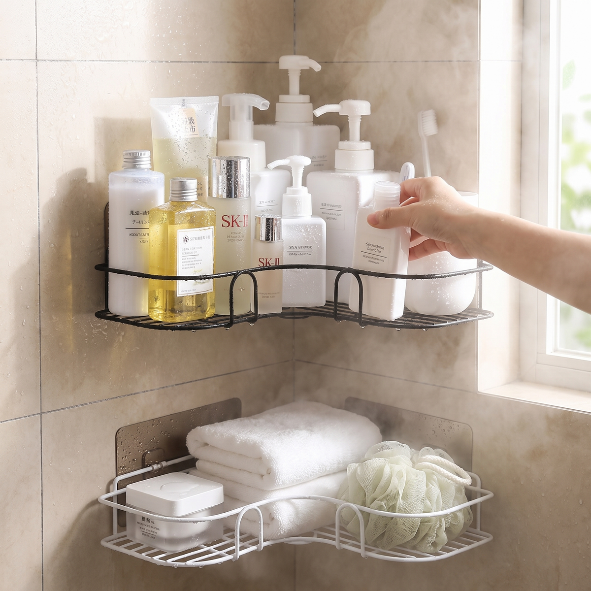 Wall-Mounted Corner Storage Shelf - Iron Shampoo Holder & Shower Drain Basket, Everstock — Everstock