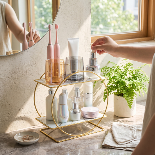 Double-Layer Countertop Cosmetics Rack - Iron Skincare & Lipstick Display Stand, Everstock — Everstock
