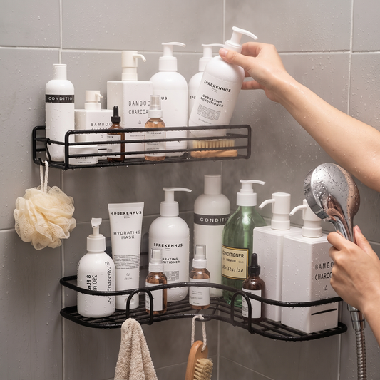 Corner Wall-Mounted Storage Shelf - Iron Shampoo Holder, Punch-Free Shower Drain Basket, Everstock — Everstock