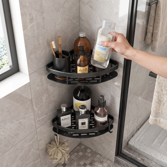 No-Drill Corner Shower Shelf - Wall Mount Rack, Shampoo Holder, Punch-Free Install for Bathroom & WC, Everstock — Everstock