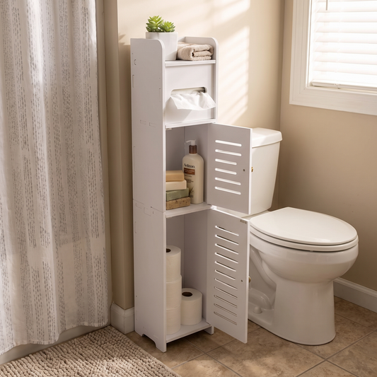 Floor-to-Ceiling Storage Cabinet - Multilayer Toilet Side Shelf, Large Capacity for Small Bathrooms, Everstock — Everstock