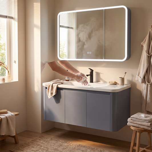 Freestanding Vanity Storage Cabinet - LED Mirror Shelf Organizer with Shower Rack, Everstock — Everstock