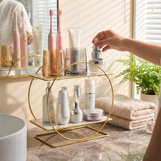 Countertop Cosmetics Storage Stand - Double-Layer Iron Rack for Skincare & Lipstick Display, Everstock — Everstock