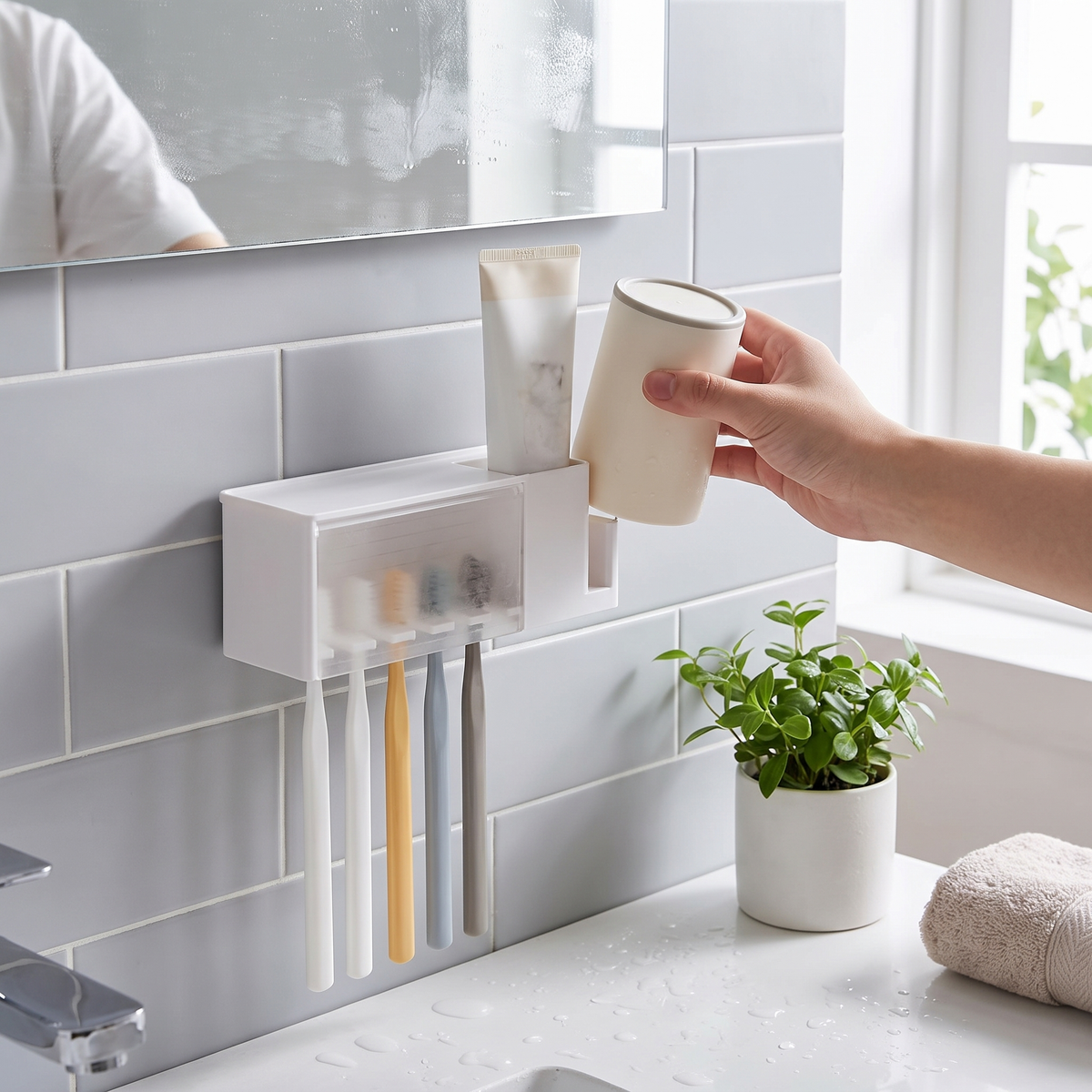 Suction Cup Toothbrush Holder - Wall-Mounted Toiletries Storage Rack, Everstock — Everstock