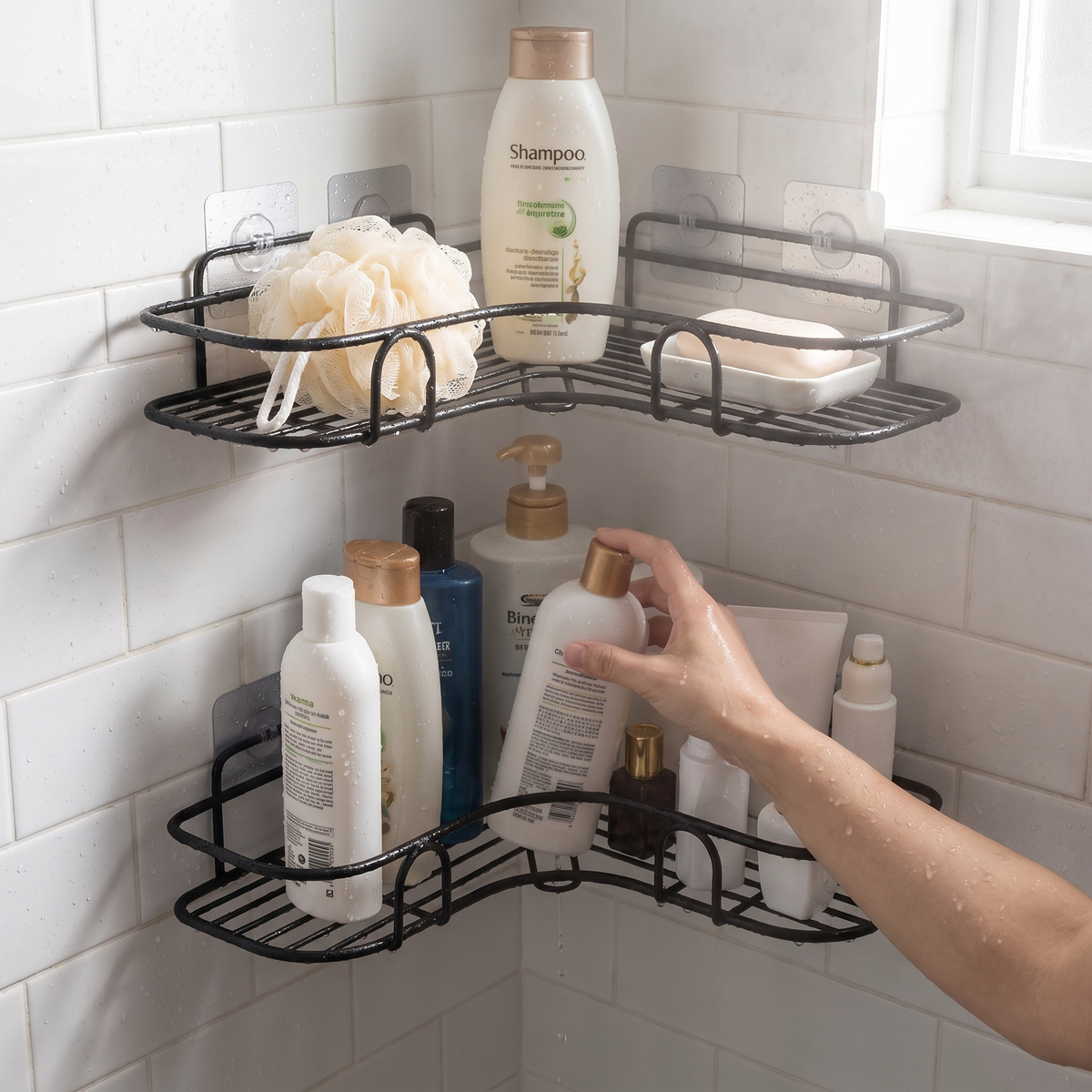 Triangle Shower Shelf - No-Drill Shampoo Storage Rack Holder for Bathroom, Everstock — Everstock