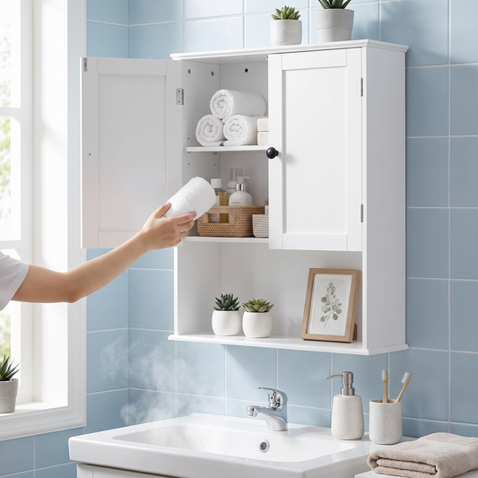 White Wall-Mounted Storage Cabinet - Over-Toilet Cabinet with Adjustable Shelves, 24in/30in, Everstock — Everstock