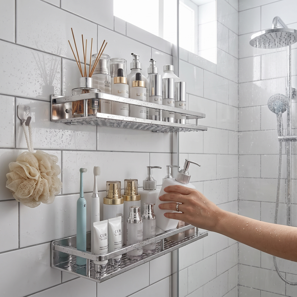 Aluminum Shower Shelf Organizer - Silver Shampoo Storage Rack, 30-50cm, Everstock — Everstock