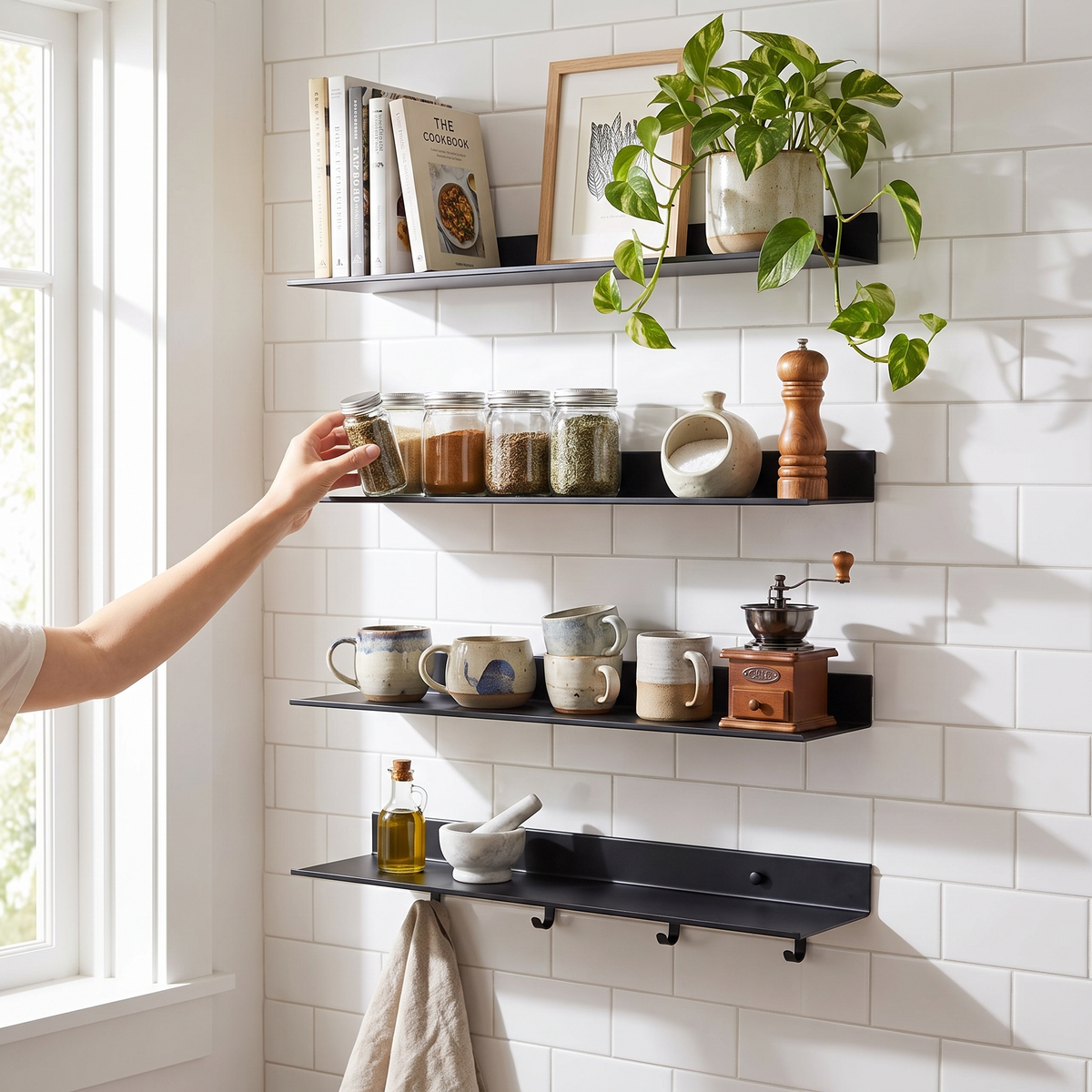 Matte Black Floating Wall Shelf - No-Drill Metal Shower Storage Organizer, Everstock — Everstock