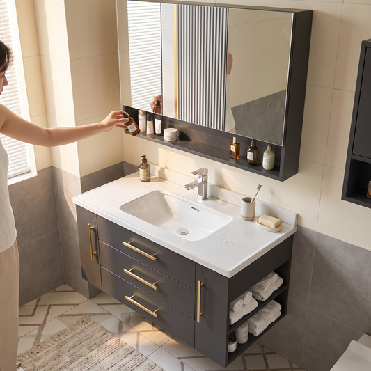 Modern Wooden Vanity Cabinet - Wall-Mounted Bathroom Storage with Mirror & Sink, Everstock — Everstock