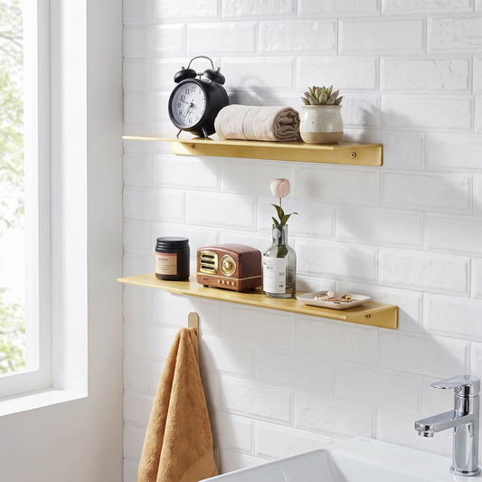 Brushed Gold Wall Shelf - Rectangular Hanging Storage Shelf for Bathroom Decor, Everstock — Everstock