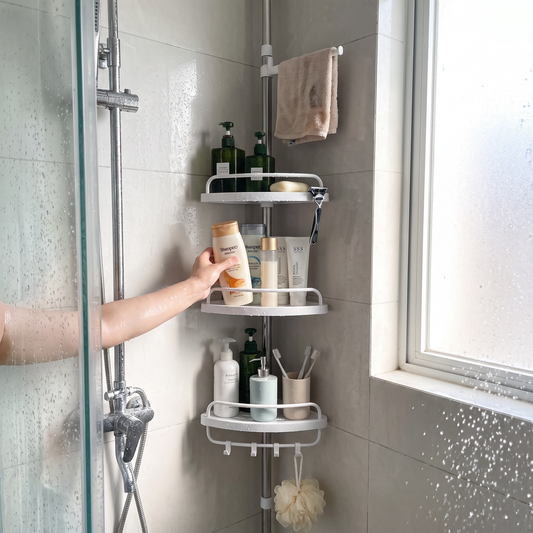 Telescopic Corner Shelf - No-Drill Floor-to-Ceiling Storage Rack for Bathroom, Everstock — Everstock