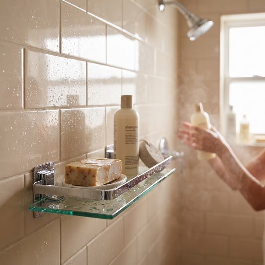 Glass Wall Shelf - Shower Storage Organizer for Bathroom Accessories, Everstock — Everstock